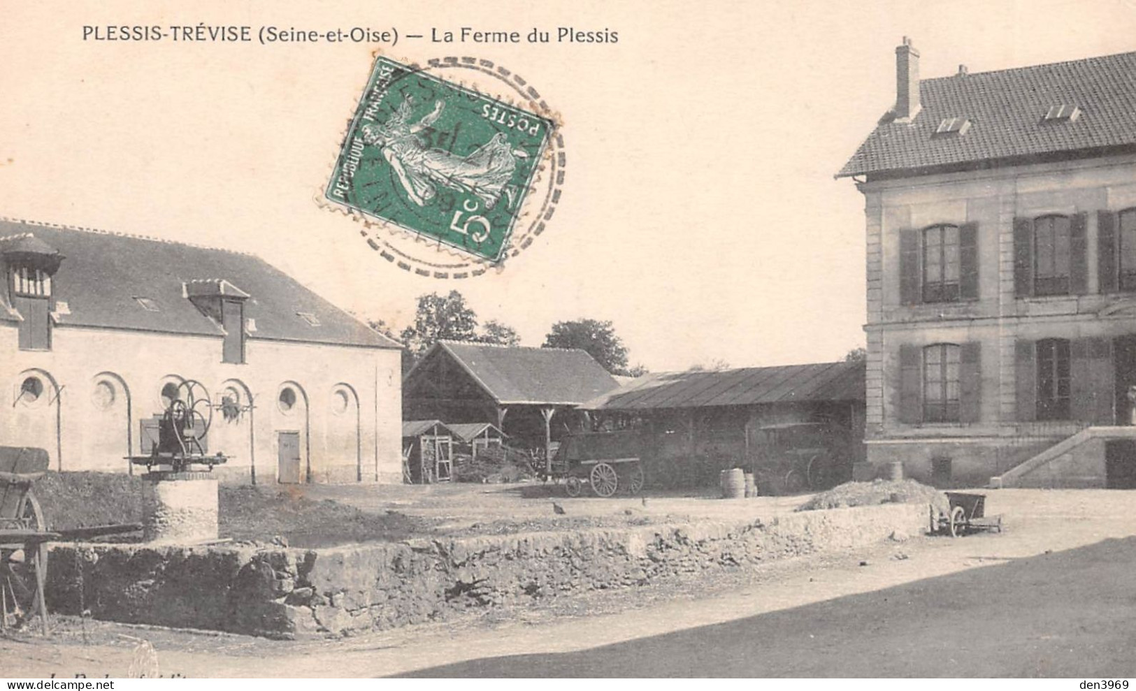 Le PLESSIS-TREVISE (Val-de-Marne) - La Ferme Du Plessis - Puits - Voyagé 1909 (2 Scans) - Le Plessis Trevise