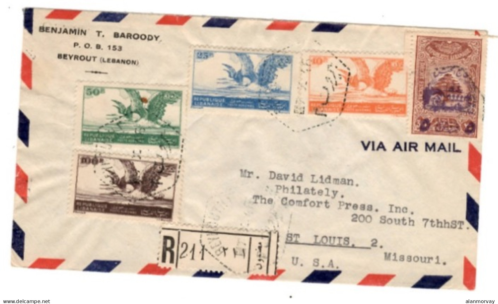 Lebanon - October 7, 1946 Registered Beyrouth Cover To The USA - Lebanon