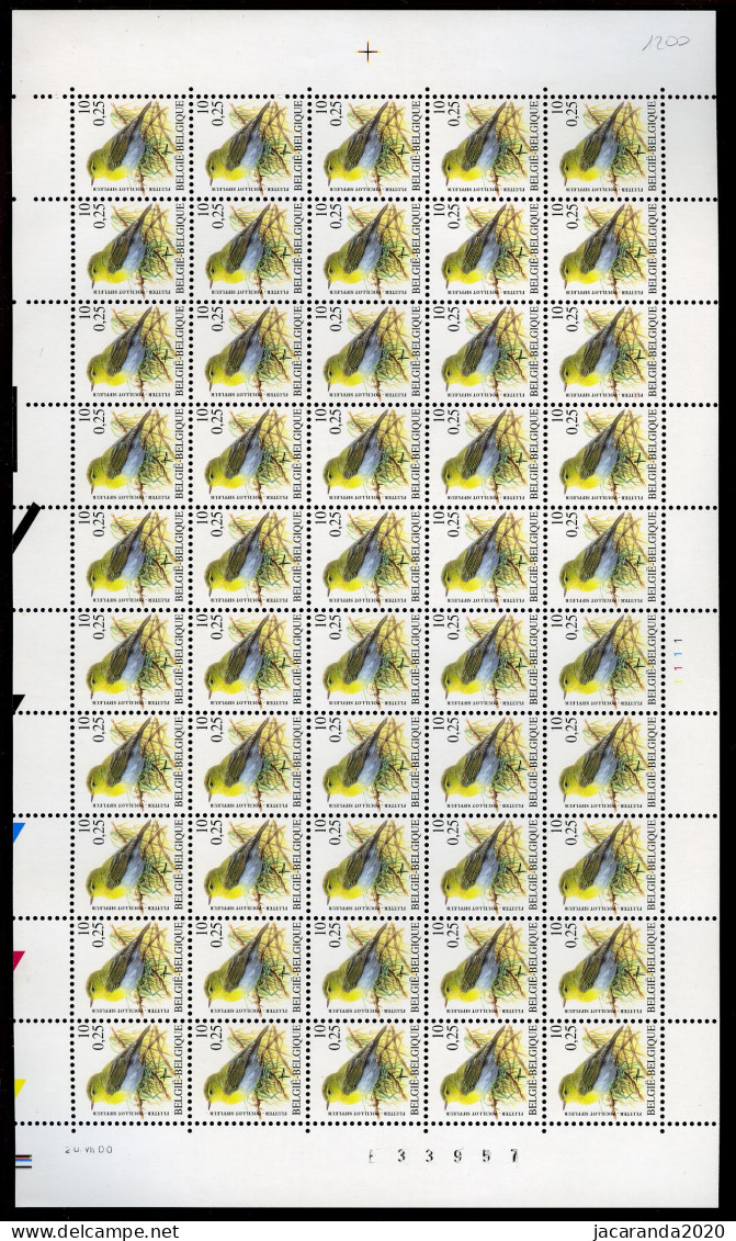 België 2936 - Fluiter - Pouillot Siffleur - 10F/0,25€ - Volledig Vel - André Buzin - 20.VII.00 - Onpaar - PL1 - 1985-.. Pájaros (Buzin)