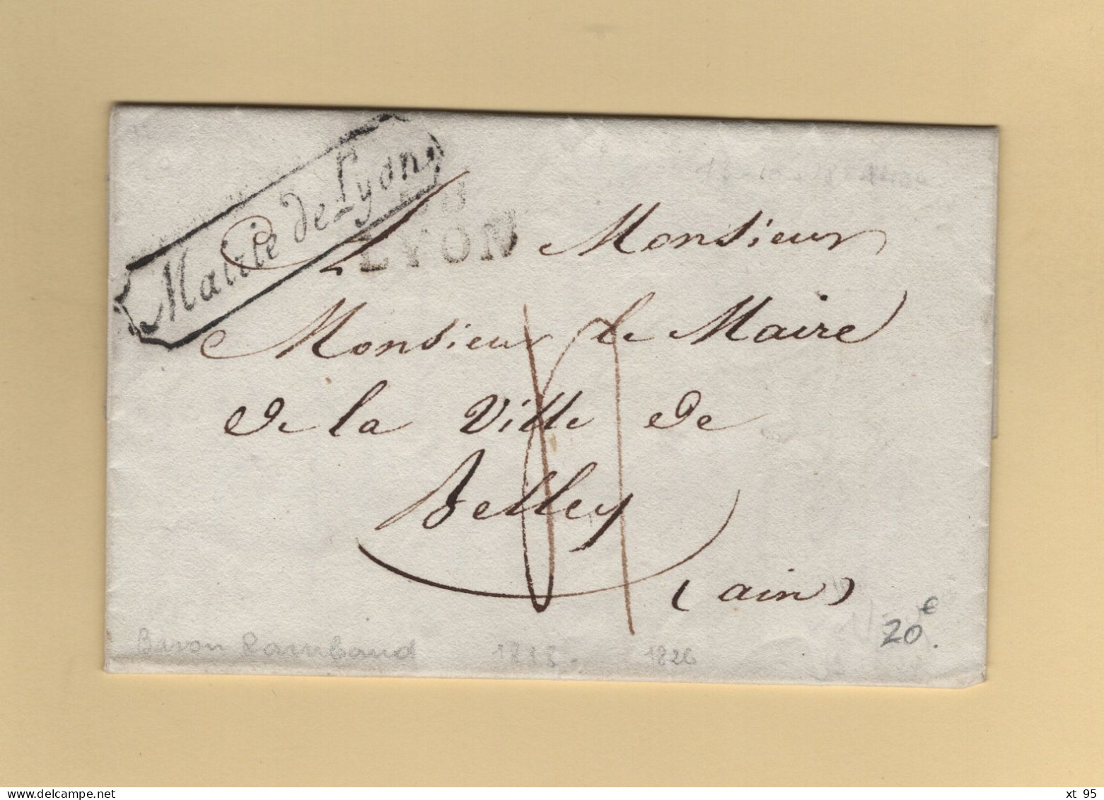 Mairie De Lyon - 68 - Rhone - 1826 - Courrier Signé Du Baron Rambaud - 1801-1848: Précurseurs XIX