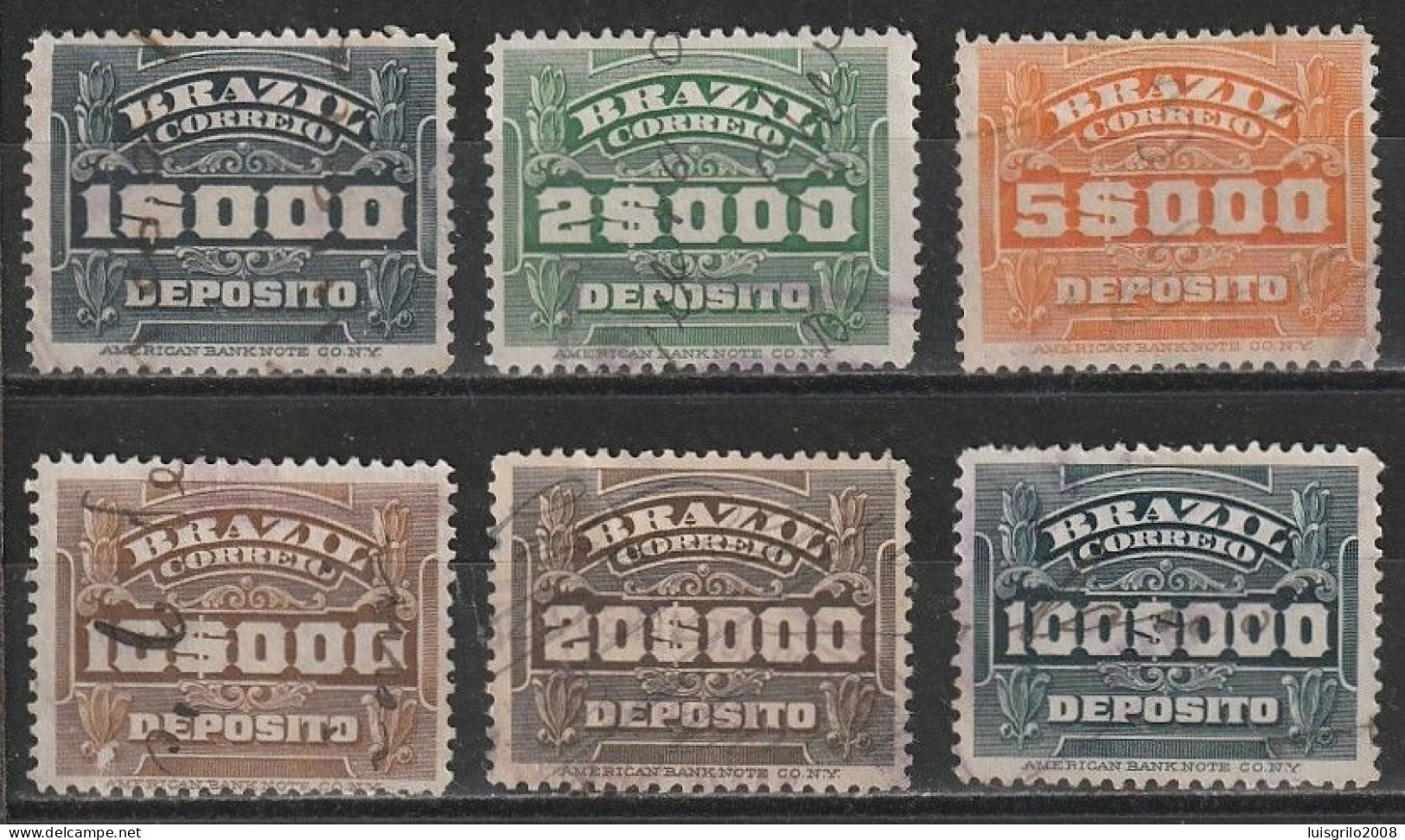Revenue/ Fiscaux, Brazil 1920 - Depósito, Receita Fiscal -|- 1$000, 2$000, 5$000, 10$000, 20$000, 100$000 - Oficiales