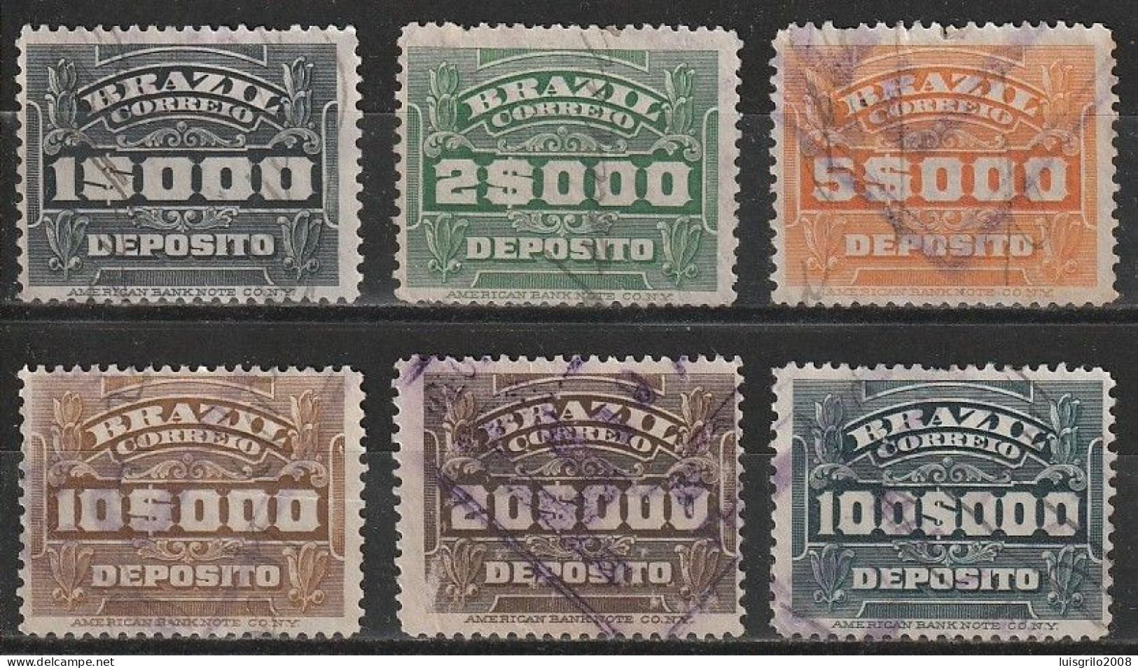 Revenue/ Fiscaux, Brazil 1920 - Depósito, Receita Fiscal -|- 1$000, 2$000, 5$000, 10$000, 20$000, 100$000 - Servizio