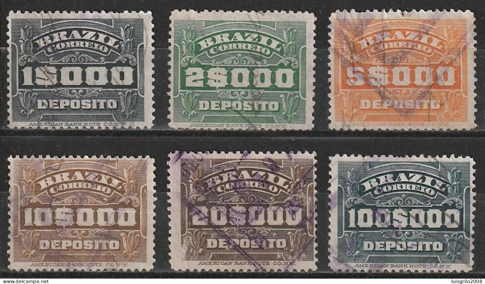 Revenue/ Fiscaux, Brazil 1920 - Depósito, Receita Fiscal -|- 1$000, 2$000, 5$000, 10$000, 20$000, 100$000 - Timbres-taxe