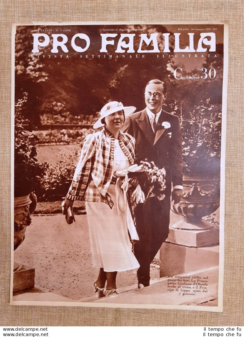 Copertina Pro Familia Del 1937 Principessa Giuliana D'Olanda E Principe Di Lippe - Other & Unclassified