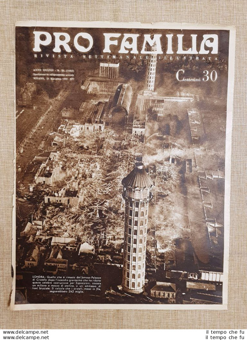 Copertina Pro Familia Del 1936 Londra Dopo L'incendio Del Palazzo Di Cristallo - Other & Unclassified