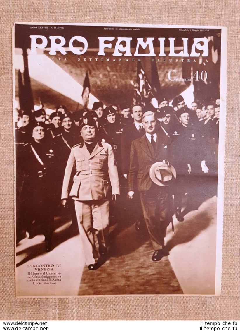 Copertina Pro Familia Del 1937 Duce Benito Mussolini E Cancelliere Schuschnigg - Altri & Non Classificati