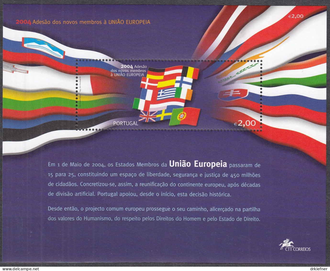 PORTUGAL  Block 195, Postfrisch **, Erweiterung Der Europäischen Union, 2004, Europa CEPT Mitläuferausgabe - Blocks & Sheetlets