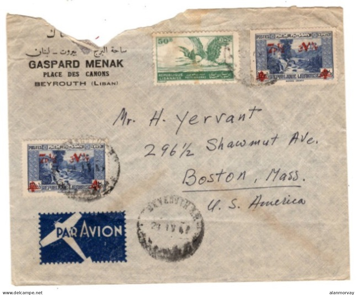 Lebanon - April 24, 1947 Beyrouth Cover To The USA - Lebanon