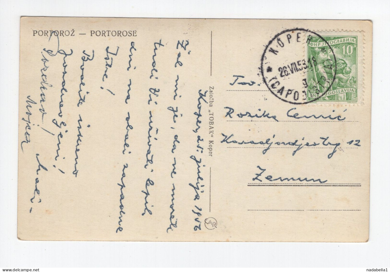 1956. YUGOSLAVIA,SLOVENIA,PORTOROŽ,PORTOROSE,POSTCARD,USED FROM KOPER,CAPODISTRIA - Yougoslavie