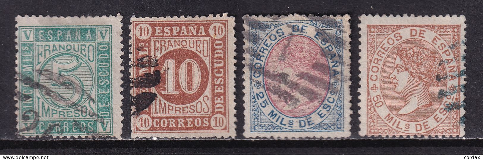 1867 ISABEL II Y CIFRA. SERIE COMPLETA USADA PARRILLA NUMERADA. VER - Oblitérés