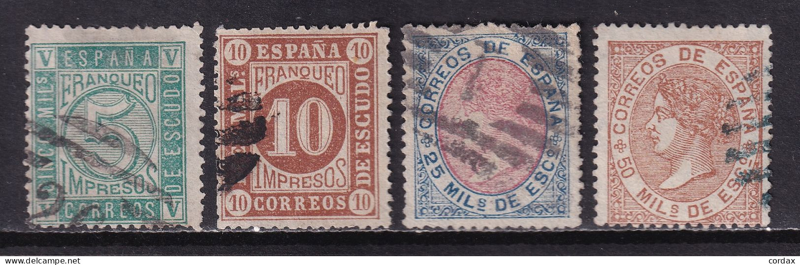 1867 ISABEL II Y CIFRA. SERIE COMPLETA USADA PARRILLA NUMERADA. VER - Usati