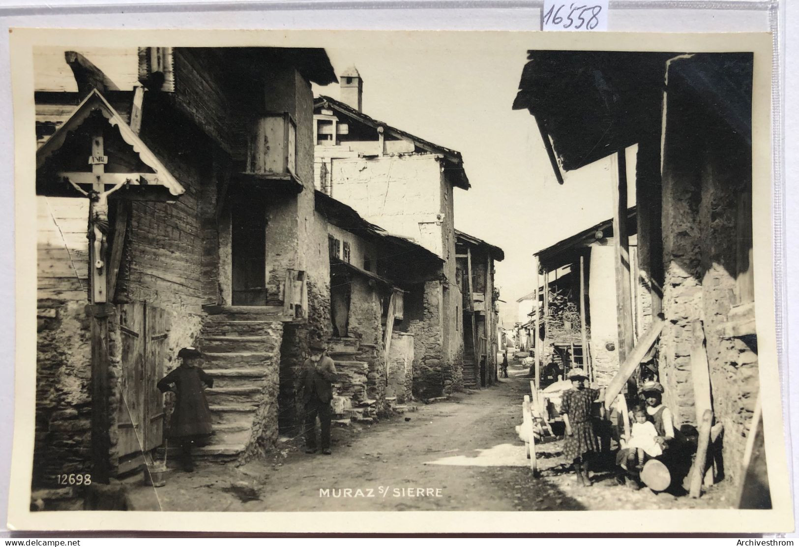 Muraz Sur Sierre (Valais) : Rue Du Village, Avec Gamins Et Gens, Au Début Des Années 1920 (16'558) - Sierre