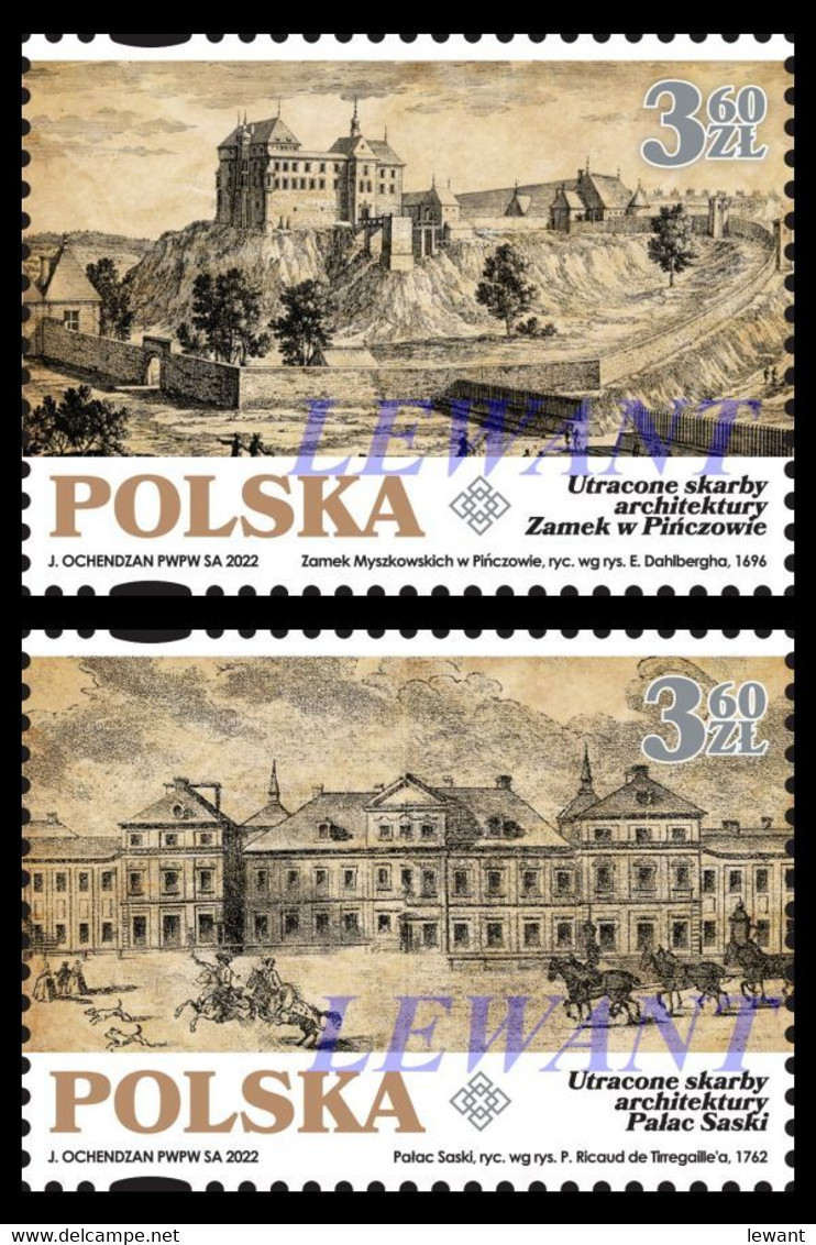 2022.06.30. Lost Architectural Treasures - Castle In Pinczow, Saski Palace In Warsaw  - MNH - Neufs