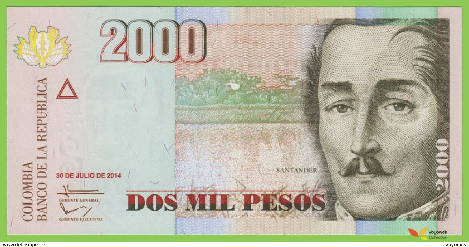 Voyo COLOMBIA 2000 Pesos 2014(2015) P457y B988y UNC - Colombie