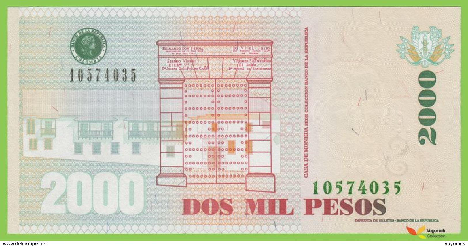 Voyo COLOMBIA 2000 Pesos 2014(2015) P457y B988y UNC - Colombia