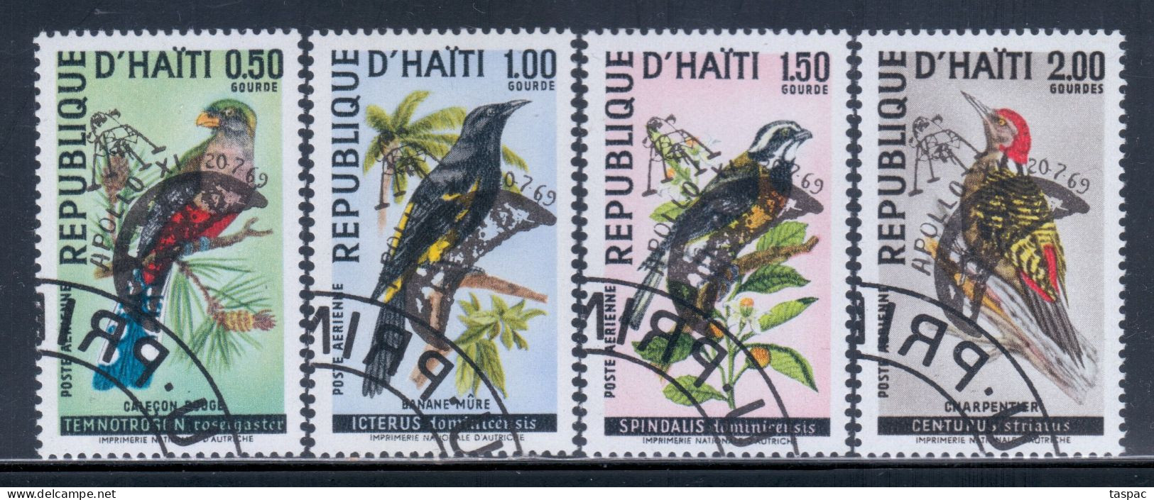 Haiti 1969 Mi# 1062-1065 Used - Overprinted - Apollo XI - 20.7.69 / Space / Birds - Amérique Du Nord