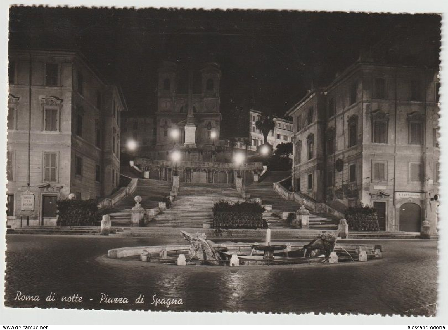 Cartolina Viaggiata Affrancata Roma Di Notte Piazza Di Spagna 1952 Francobollo 10 Lire - Lugares Y Plazas