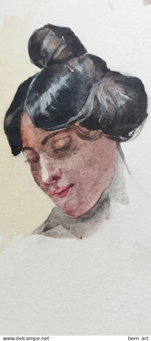 Encre Au Lavis "Homme Lisant Le Figaro" Verso "Tête De Femme Au Chignon"  Attribué Font Atelier B. Flournoy 1900 Genève - Aquarel