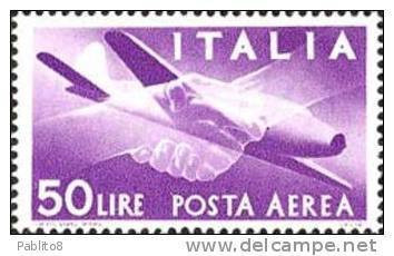 ITALIA REPUBBLICA ITALY REPUBLIC 1947 1955 DEMOCRATICA POSTA AEREA AIR MAIL COLORE CAMBIATO LIRE 50 VIOLETTO MNH - Luchtpost