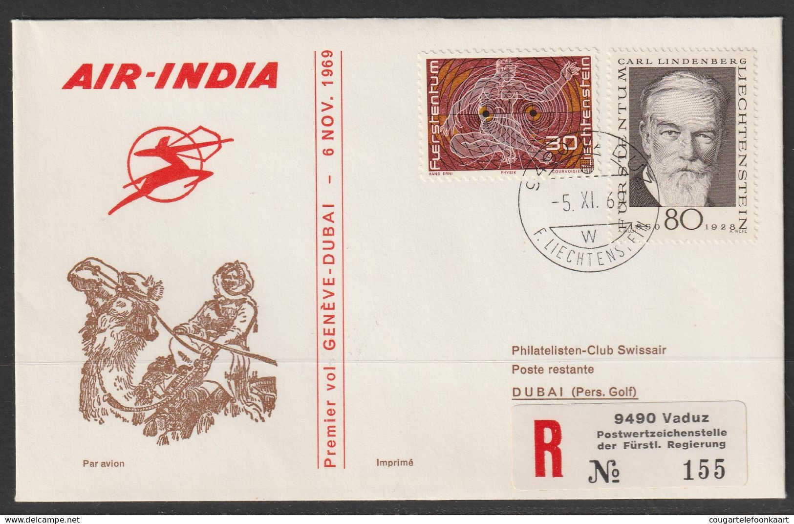 1969, Air India, Erstflug, Liechtenstein - Dubai - Air Post