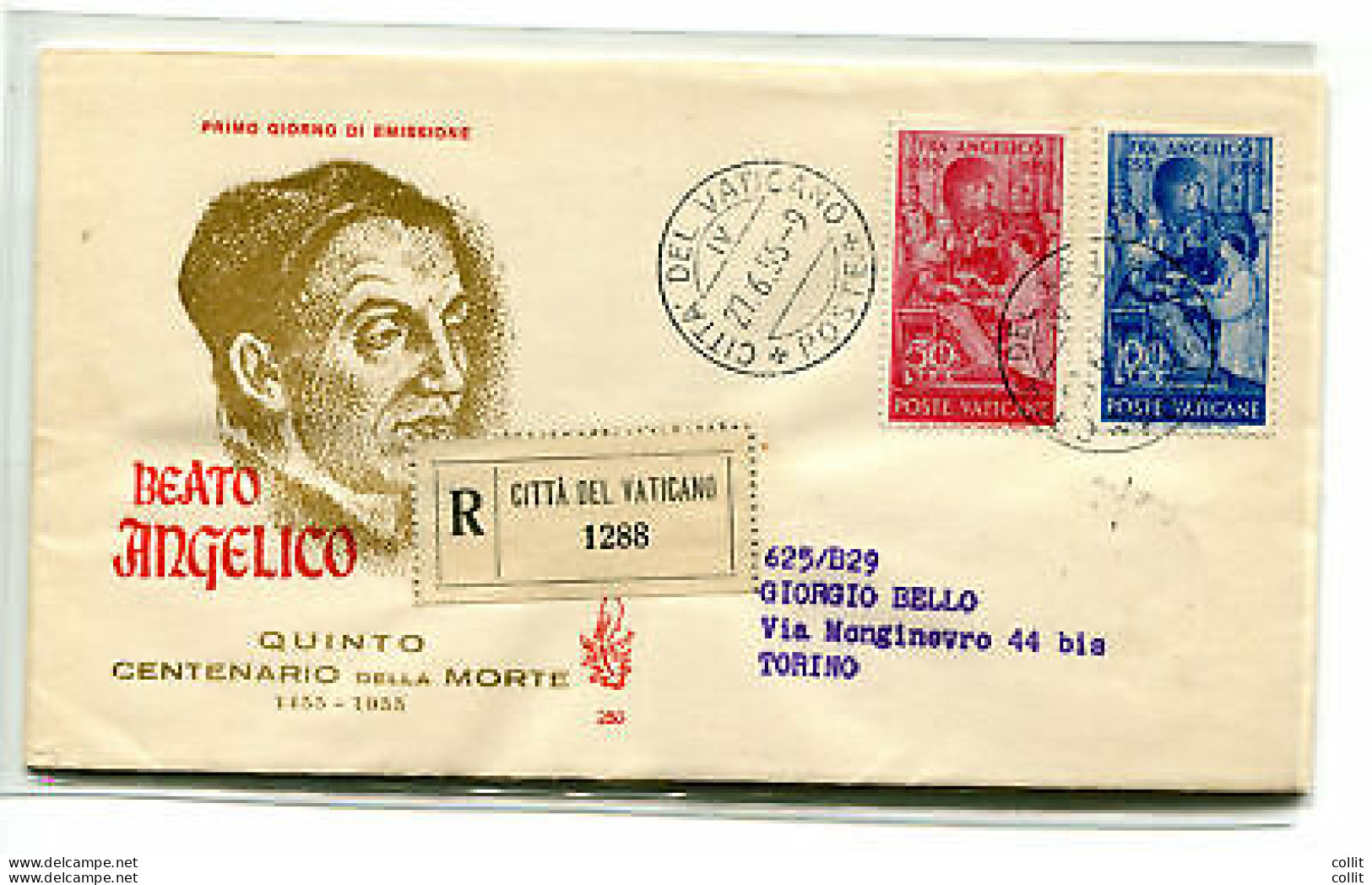 Vaticano FDC Venetia 1955 Beato Angelico  Viaggiata Racc. Per L'Italia - FDC