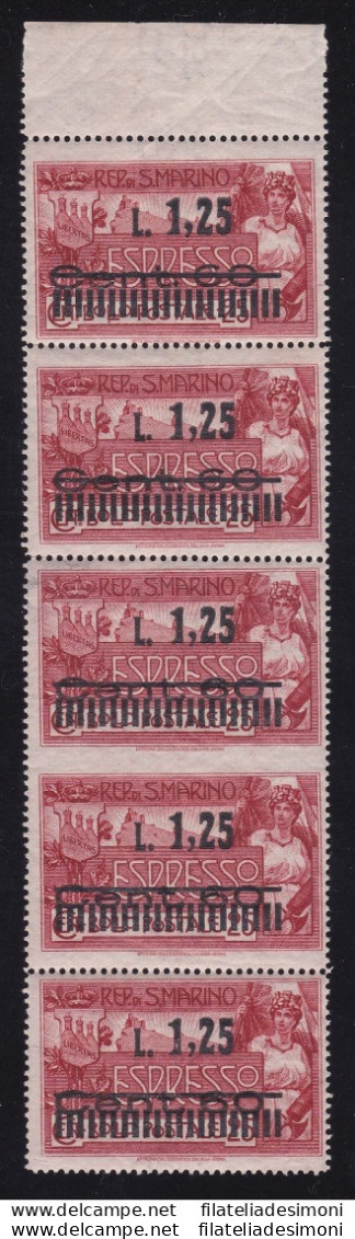 1946 SAN MARINO, Espresso N° 6e COPPIA NON DENTELLATA AL CENTRO MNH/** - Abarten Und Kuriositäten