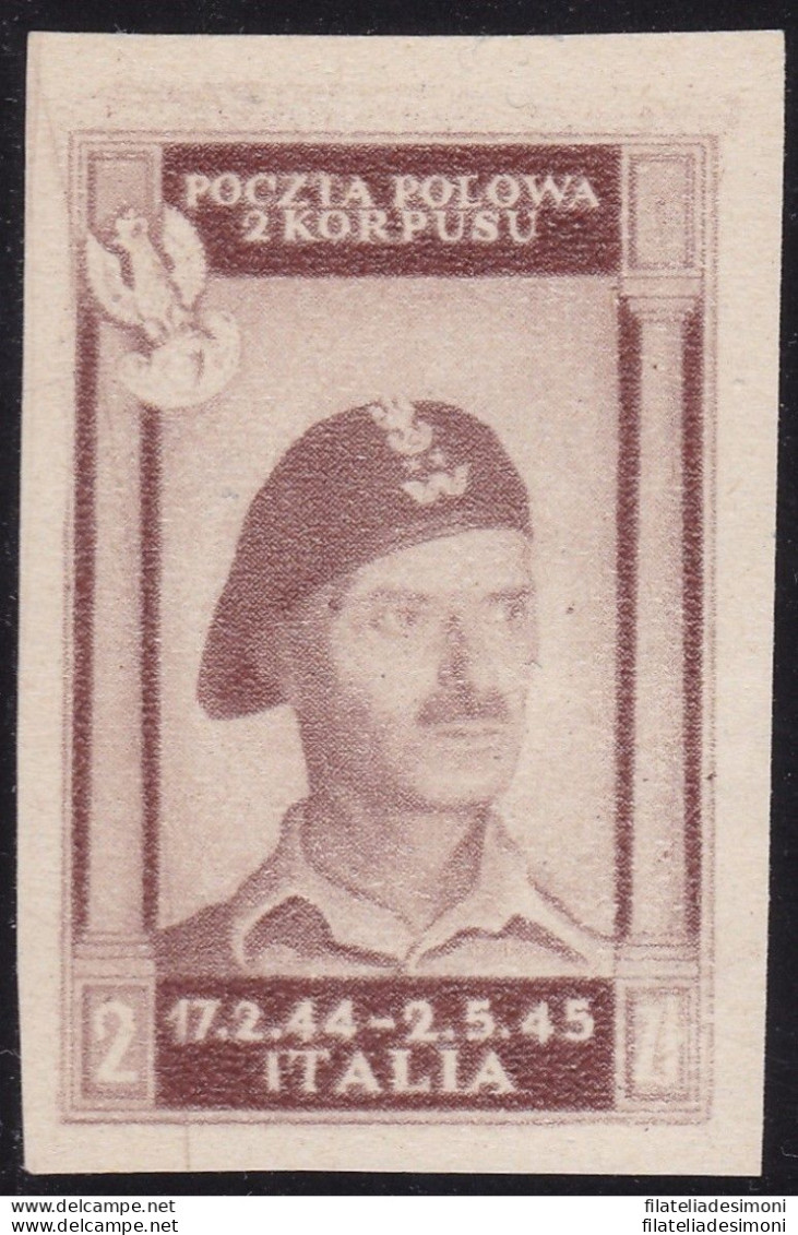 1946 CORPO POLACCO, N° 8Bb 2z. Bruno Cioccolato Chiaro CARTA SPESSA (*) - 1946-47 Période Corpo Polacco