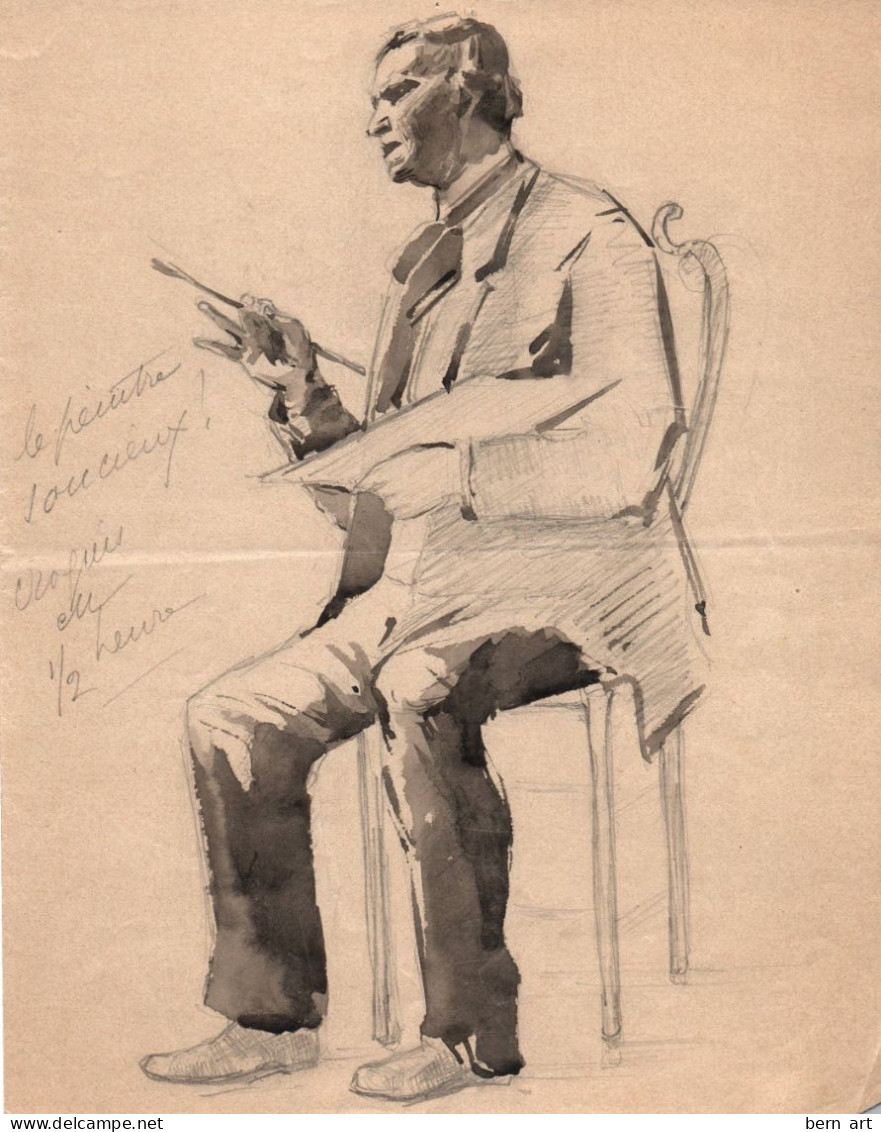 DESSINS.- 4 Croquis L'Indiscret, Le Peintre, Le Priseur Effectués En 1 Demie Heure Atelier VIGNAC . 1901 - Drawings