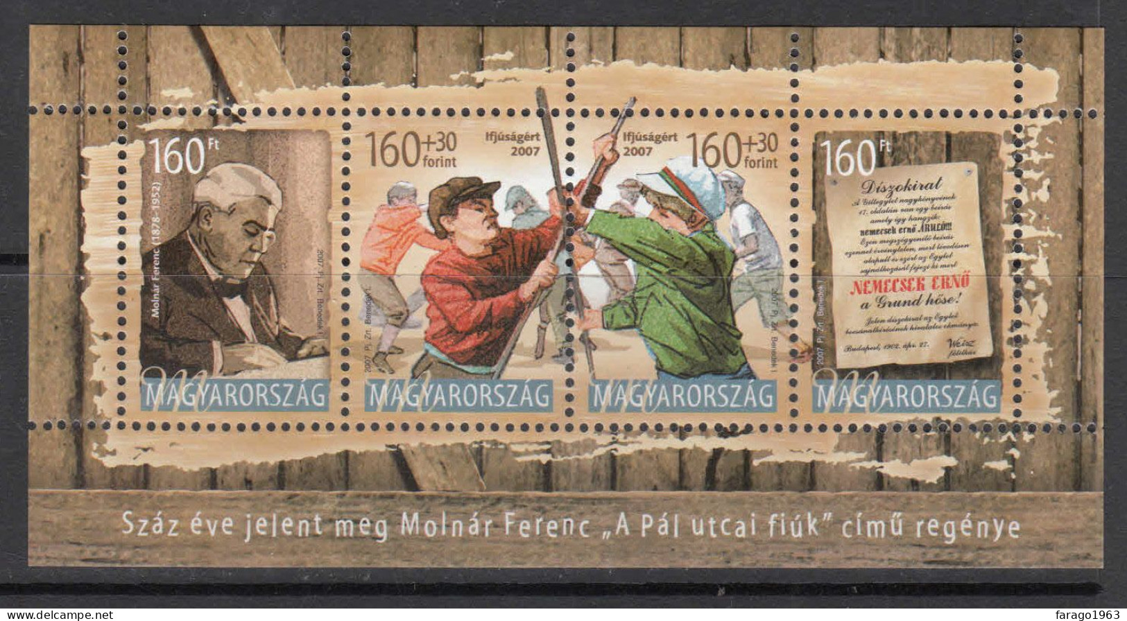 2007 Hungary Ferenc Molnar Writers Books Literature Miniature Sheet Of 4 MNH - Ongebruikt
