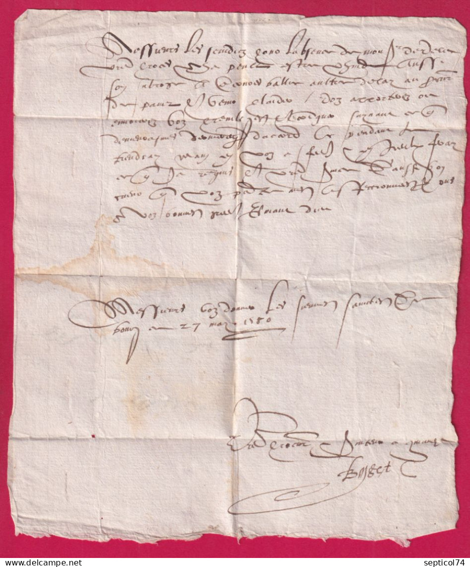 LETTRE DE 1580 DE BOURG ST ANDEOL ARDECHE POUR NIMES GARD OU PEUT ETRE BOURG EN BRESSE AIN INDICE 22 LETTRE - ....-1700: Vorläufer