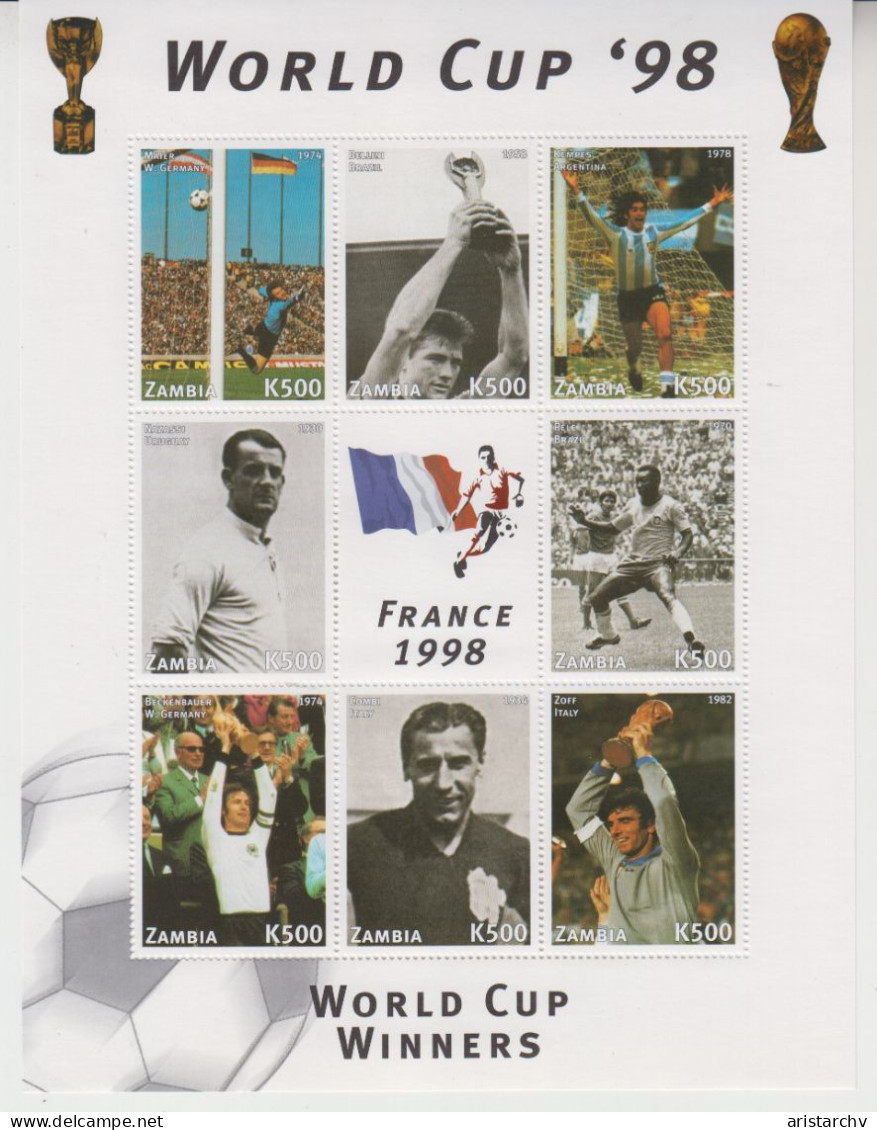 ZAMBIA 1998 FOOTBALL WORLD CUP 3 SHEETLETS AND 3 S/SHEETS - 1998 – France