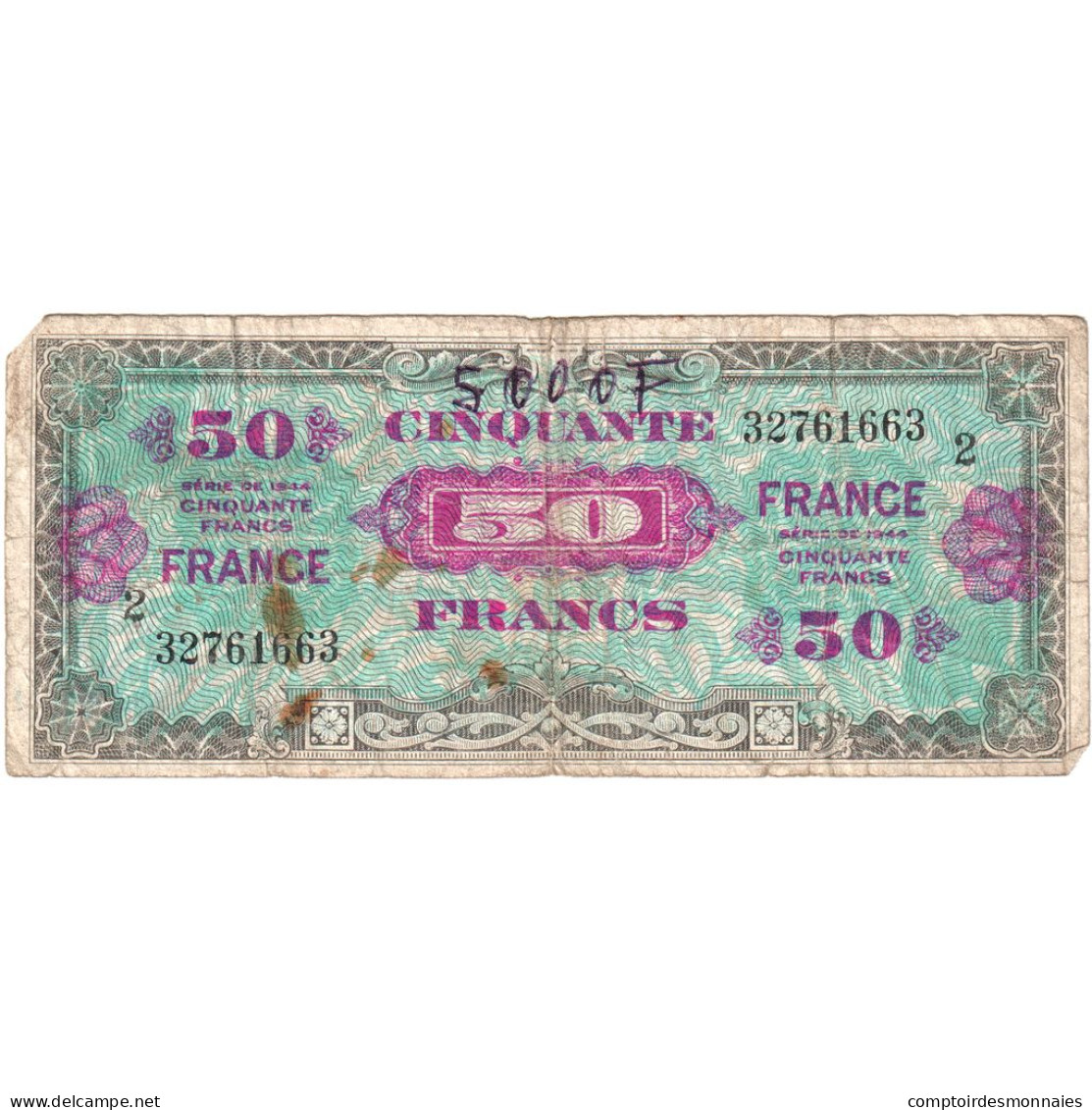 France, 50 Francs, 1944, 32761663, TB, Fayette:VF24.02, KM:117a - 1945 Verso France