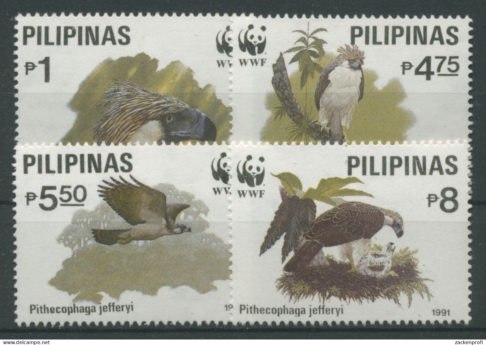 Philippinen 1991 WWF Tiere Vögel Affenadler 2038/41 Postfrisch - Filipinas