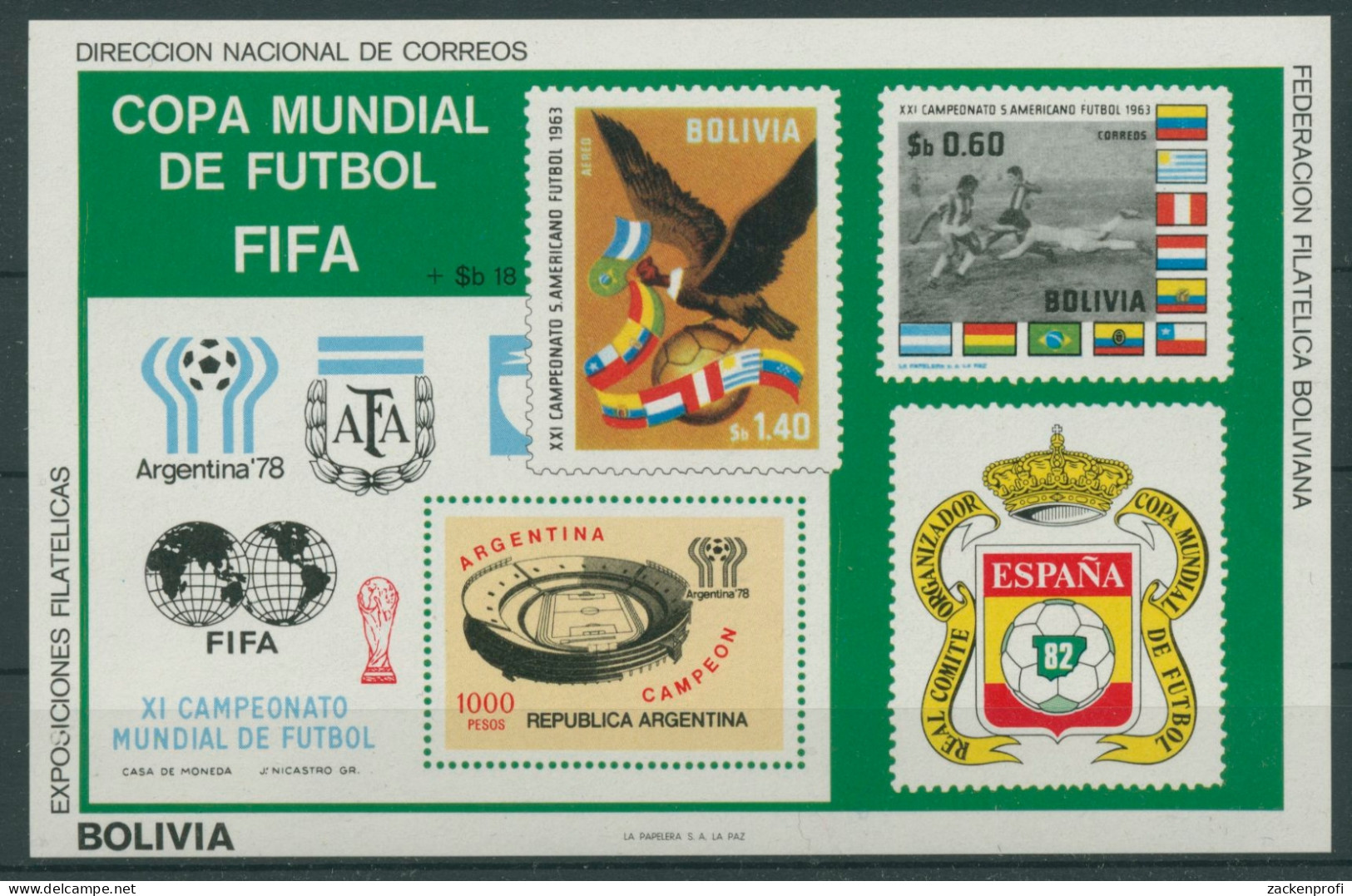 Bolivien 1980 Fußball-WM In Argentinien Block 96 Postfrisch (C22853) - Bolivie