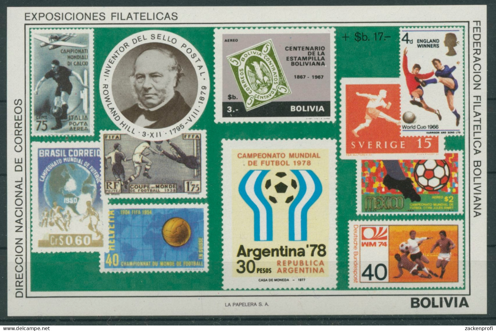 Bolivien 1979 Fußball-WM, Sir Rowland Hill Block 84 Postfrisch (C22845) - Bolivia