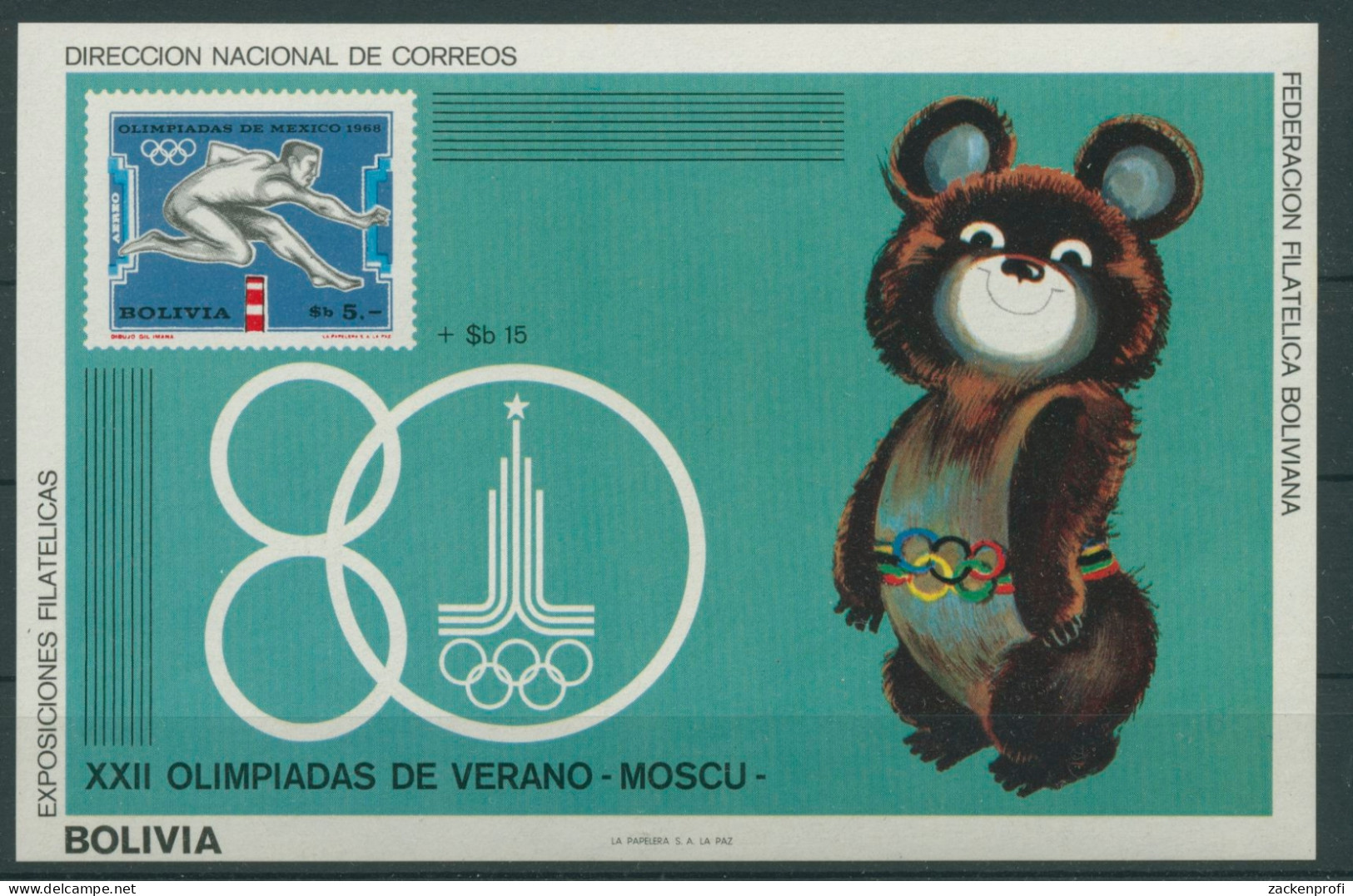 Bolivien 1980 Olympische Sommerspiele Moskau Block 92 Postfrisch (C22851) - Bolivia