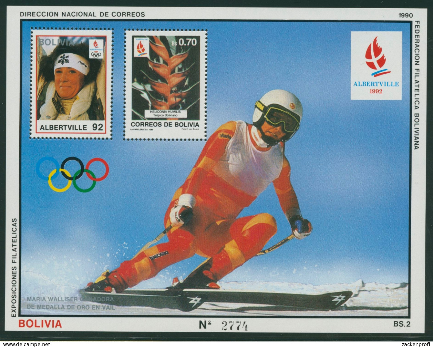 Bolivien 1990 Olympische Winterspiele Albertville Block 193 Postfrisch (C22894) - Bolivien