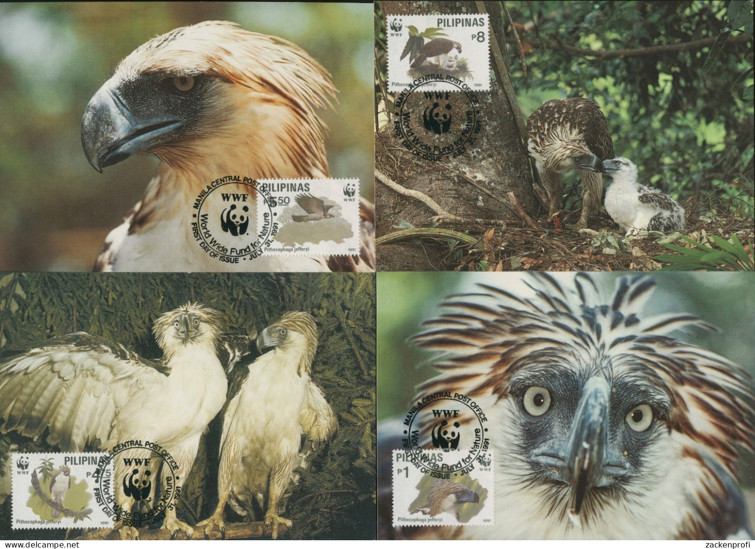 Philippinen 1991 WWF Naturschutz Affenadler Maximumkarten 2038/41 MK (X12360) - Filipinas