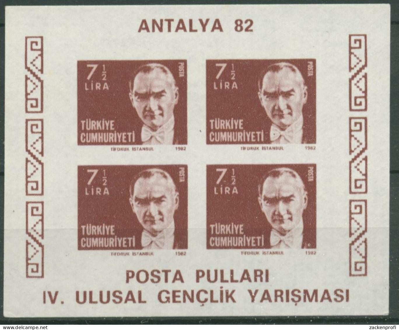 Türkei 1982 Jugend-Briefmarkenausstellung ANATLYA Block 22 B Postfrisch (C6713) - Blokken & Velletjes