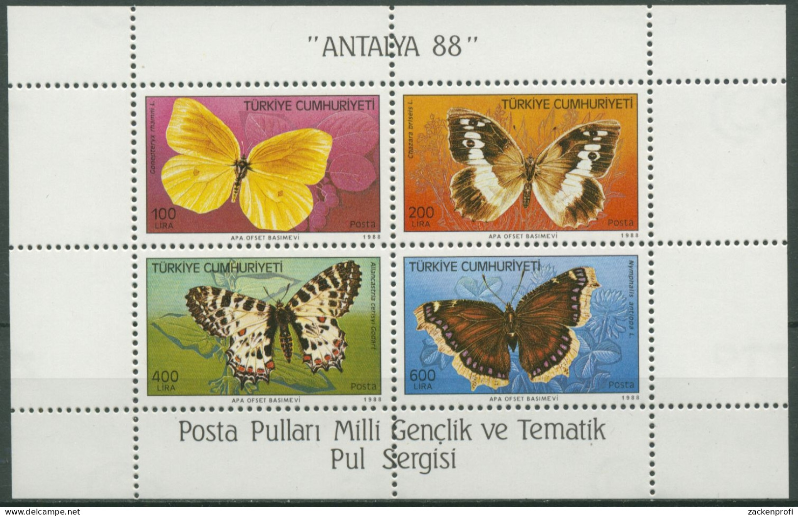 Türkei 1988 Schmetterlinge Block 26 Postfrisch (C6719) - Blokken & Velletjes