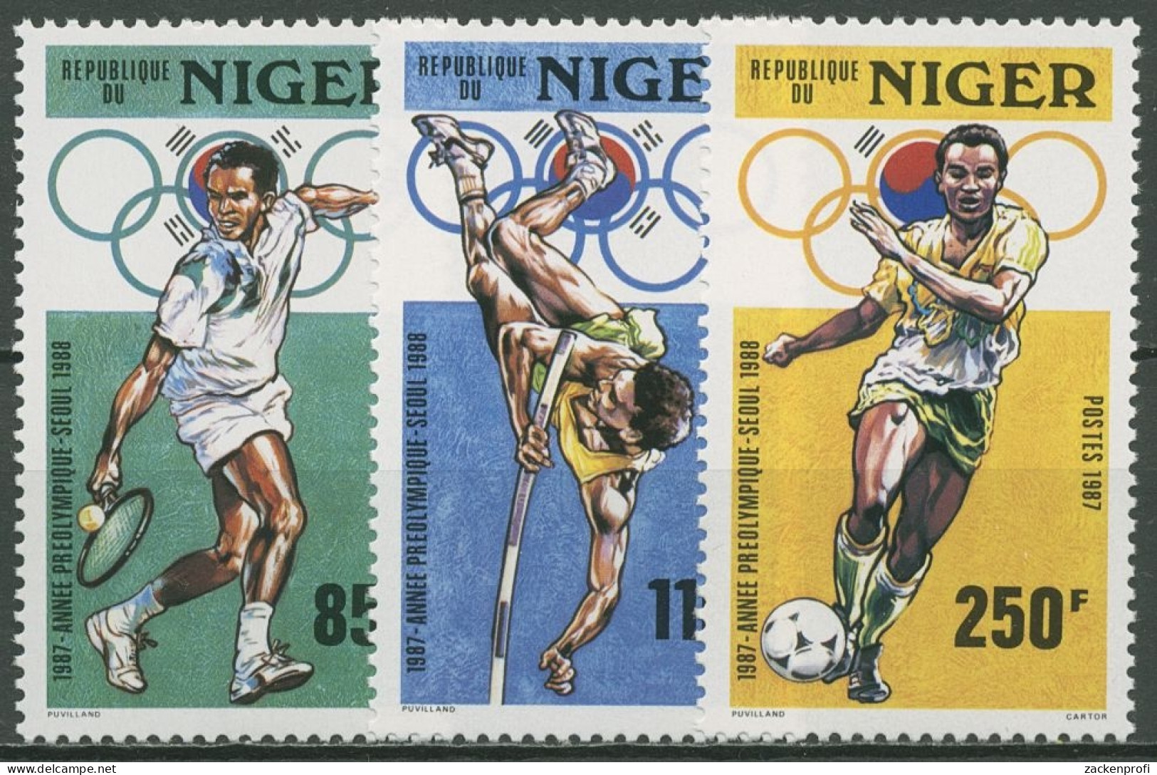 Niger 1987 Olympische Sommerspiele Seoul Tennis Fußball 1015/17 Postfrisch - Niger (1960-...)
