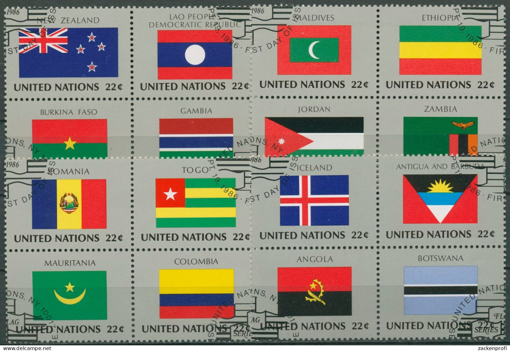 UNO New York 1986 Flaggen Der Mitgliedsstaaten 499/14 ZD Gestempelt - Usados