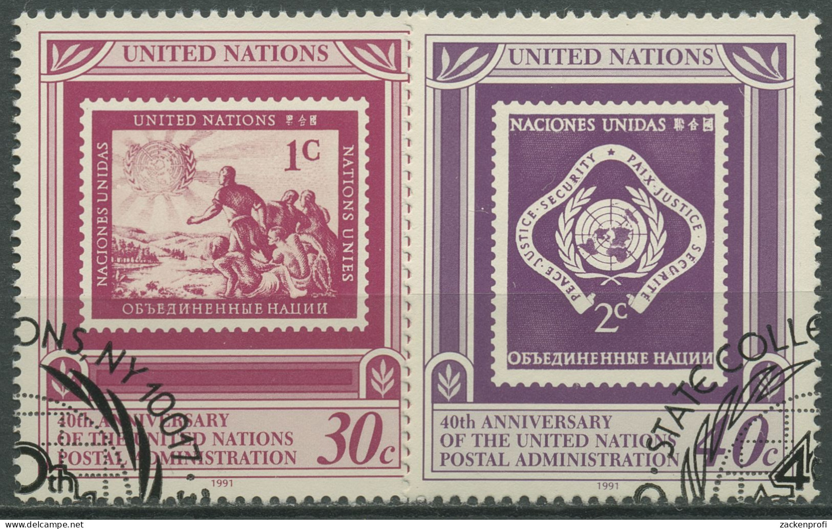 UNO New York 1991 Postverwaltung UNPA MiNr. 1&3 New York 621/22 Gestempelt - Usati