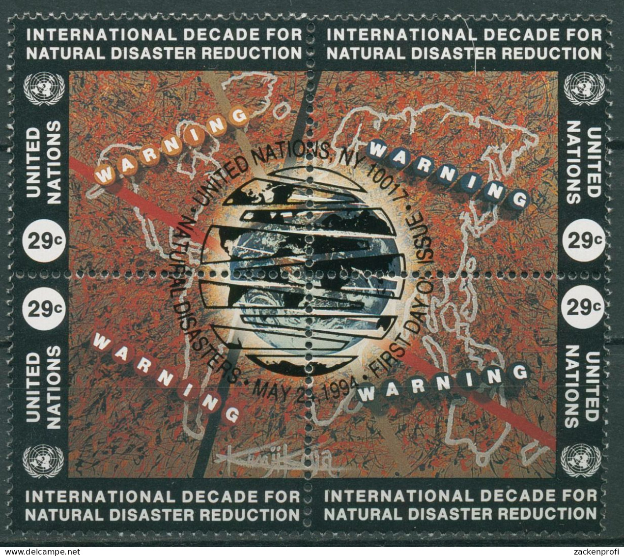UNO New York 1994 Katastrophenvorbeugung IDNDR Weltkarte 371/74 ZD Gestempelt - Gebruikt
