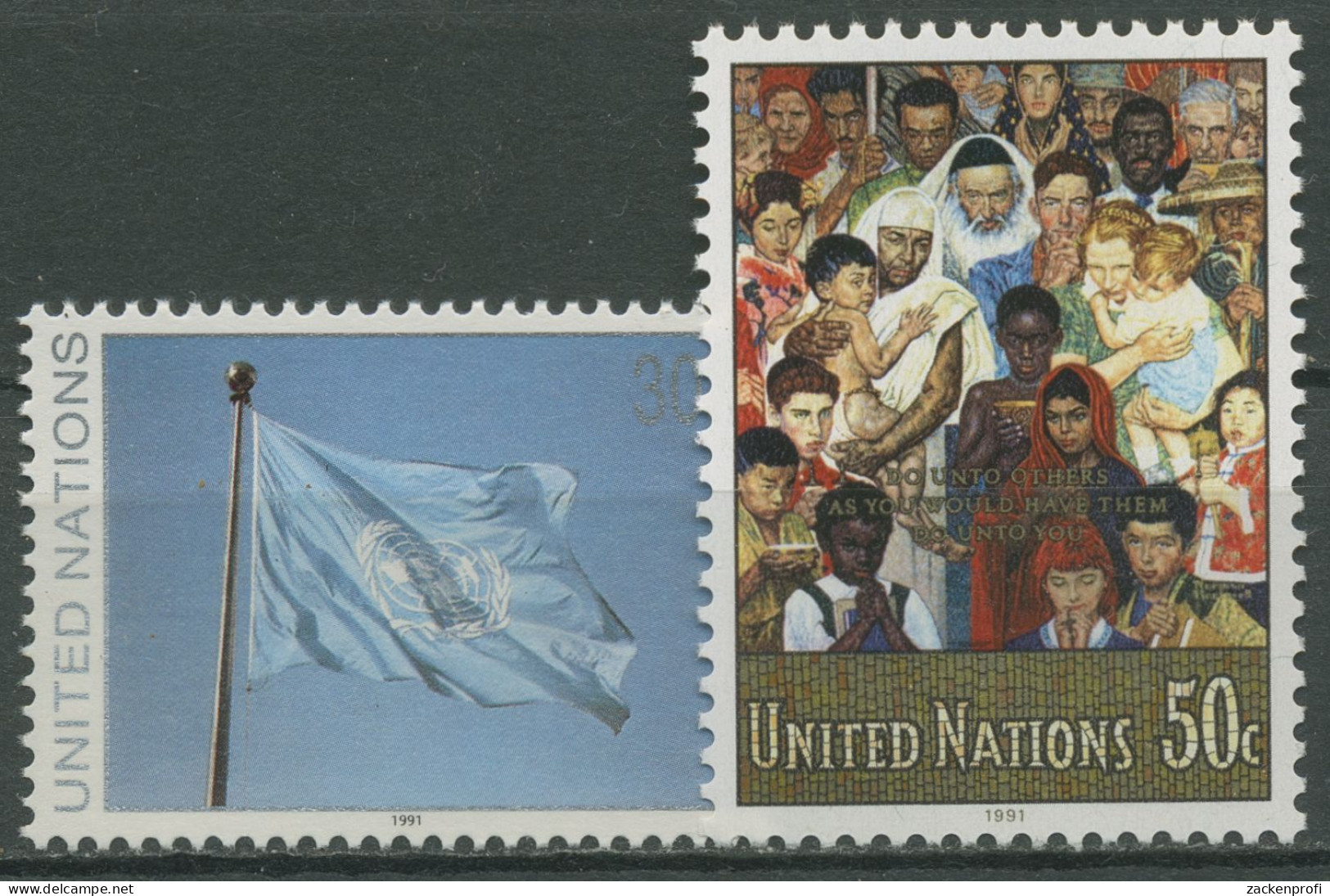 UNO New York 1991 Die Goldene Regel Mosaik UNO-Flagge 619/20 Postfrisch - Unused Stamps