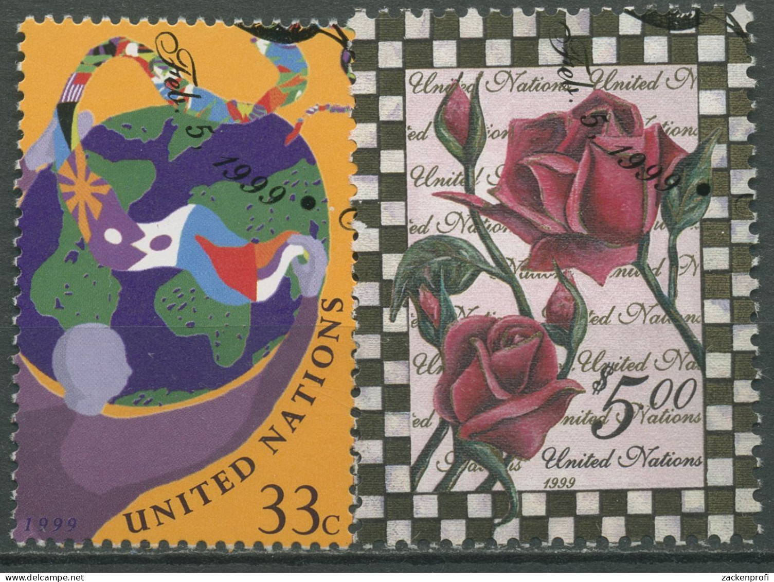 UNO New York 1999 Weltkugel Figur Rosen 805/06 Gestempelt - Used Stamps