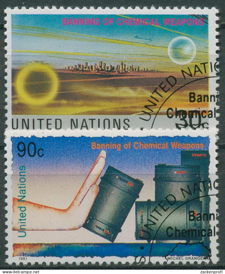 UNO New York 1991 Verbot Von Chemischen Waffen 617/18 Gestempelt - Gebruikt