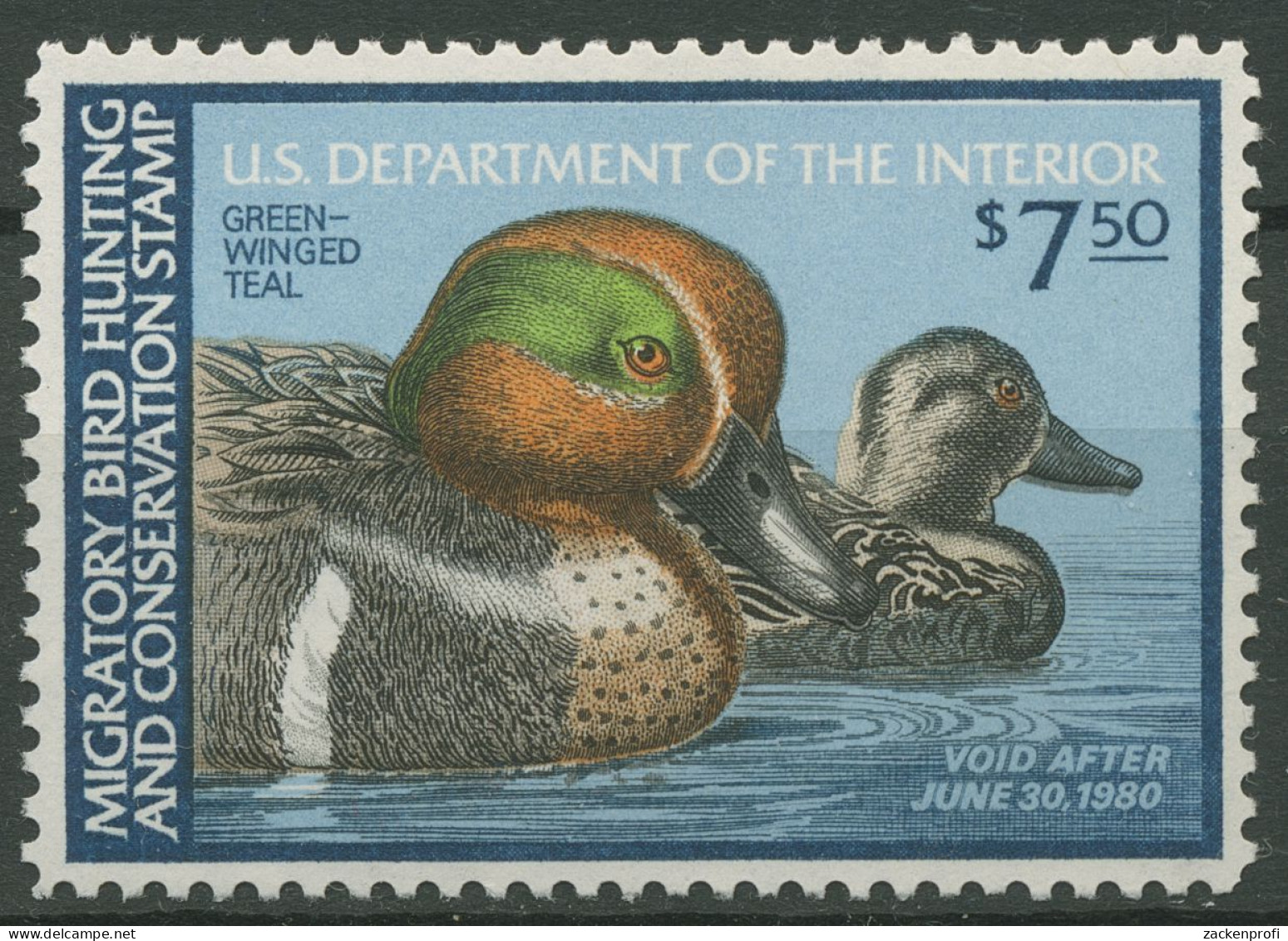USA 1979 Carolinakrickente Hunting Permit Stamp, Scott RW 46 Postfrisch - Duck Stamps