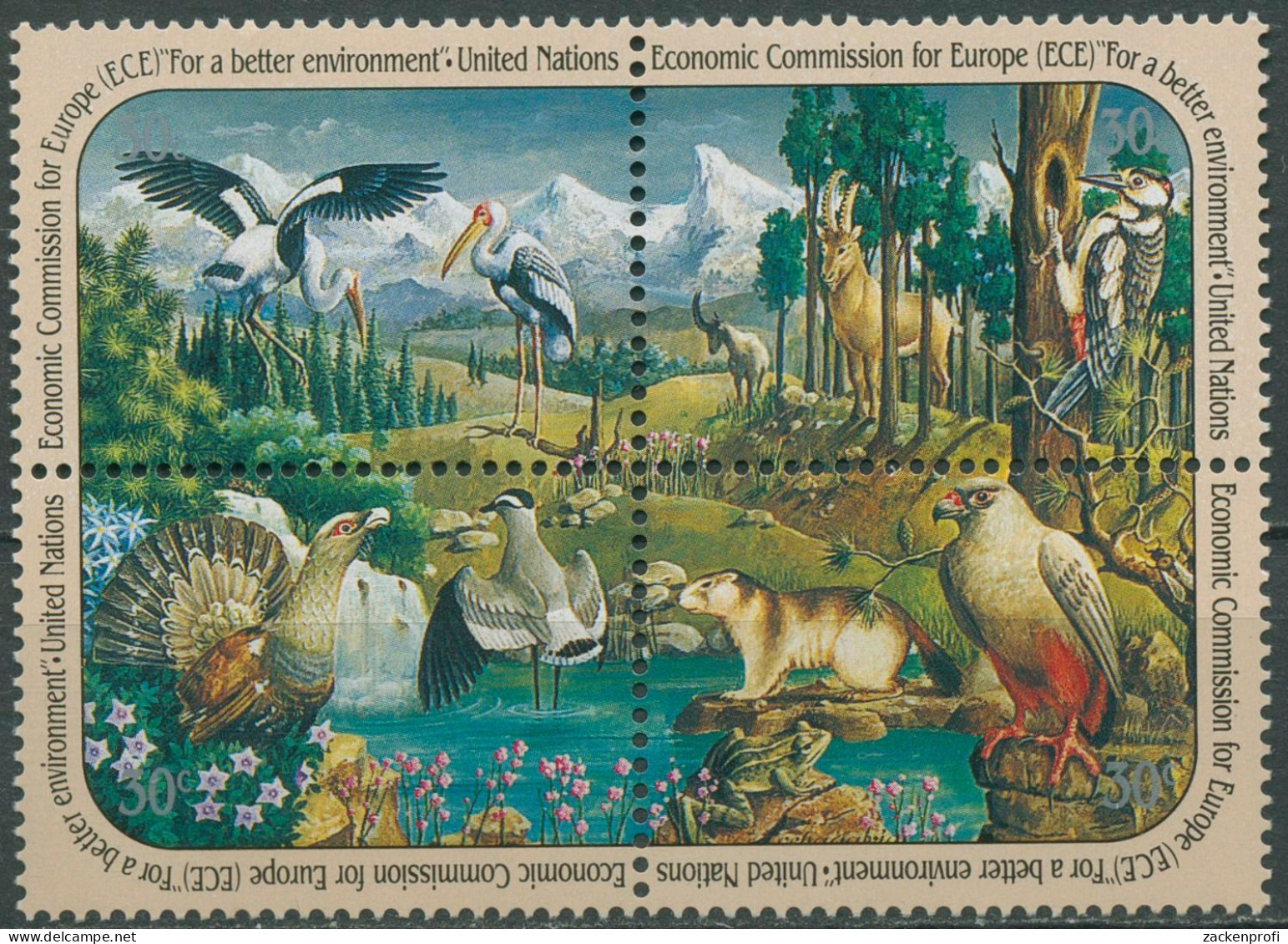 UNO New York 1991 Wirtschaftskommission ECE Bergsee Tiere 608/11 ZD Postfrisch - Unused Stamps