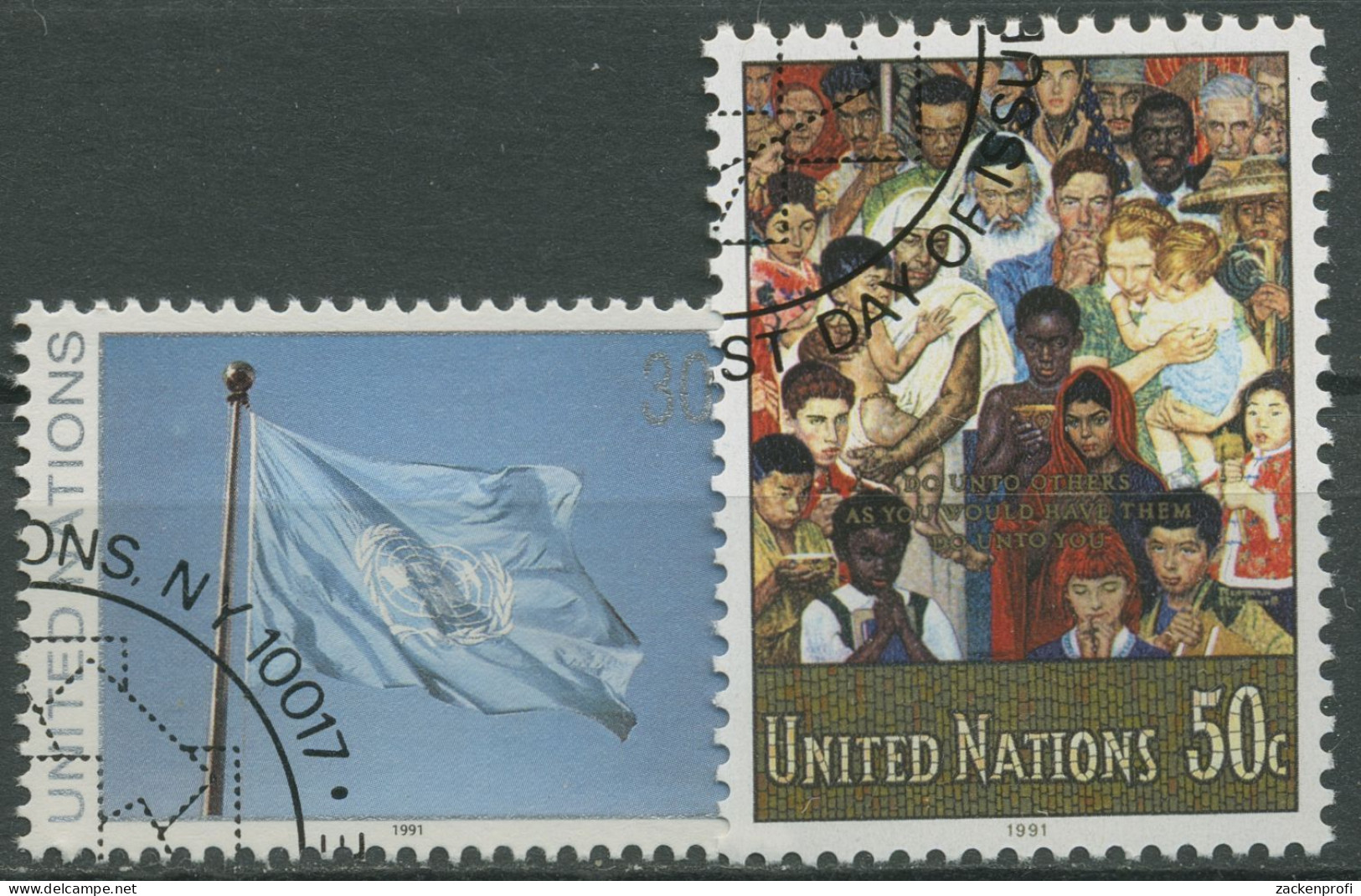 UNO New York 1991 Die Goldene Regel Mosaik UNO-Flagge 619/20 Gestempelt - Usados
